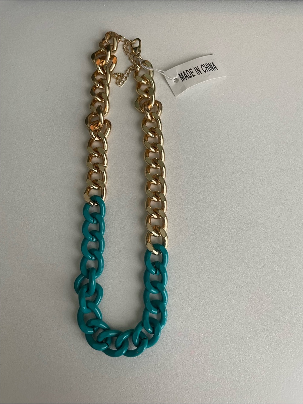 Y2K Two Tone Chunky Curb Chain Necklace Turquoise &Gold Retro Resort Wear